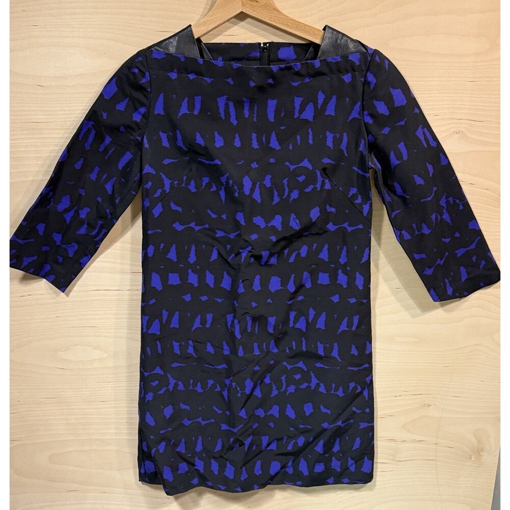 MILLY of NEW YORK Silk & Leather Dress Purple Black Sz 2 Lined Mod Style